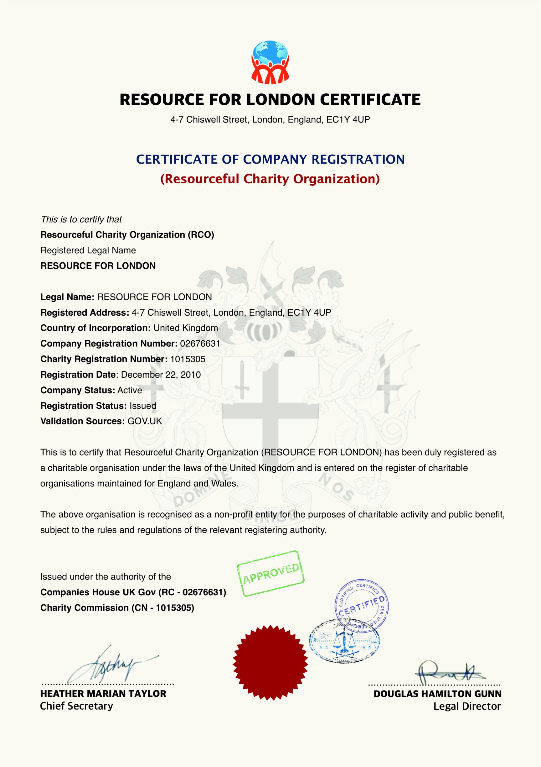 Certificate of Registration